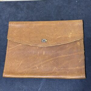 Leather Portfolio Padfolio Document Folder Brown Organizer Pad Holder Vintage